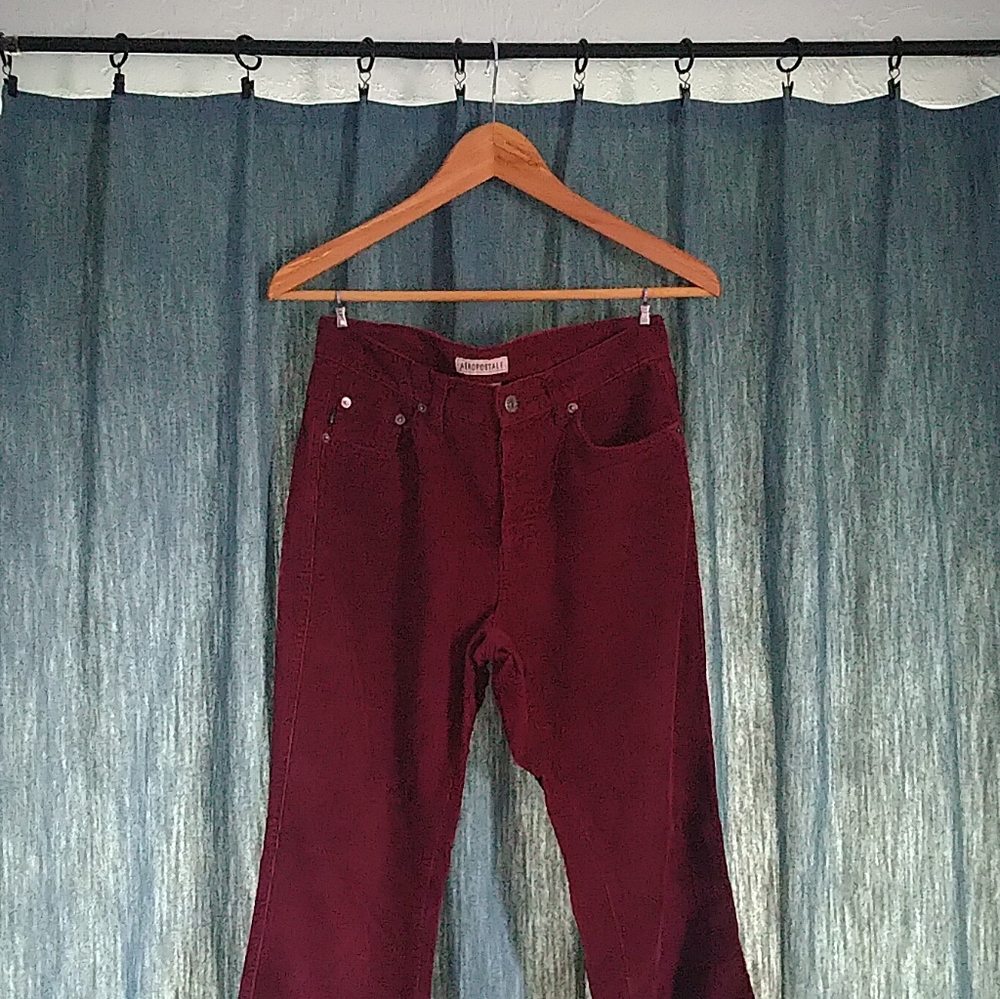Burgundy Corduroy Boot-Cut Pants